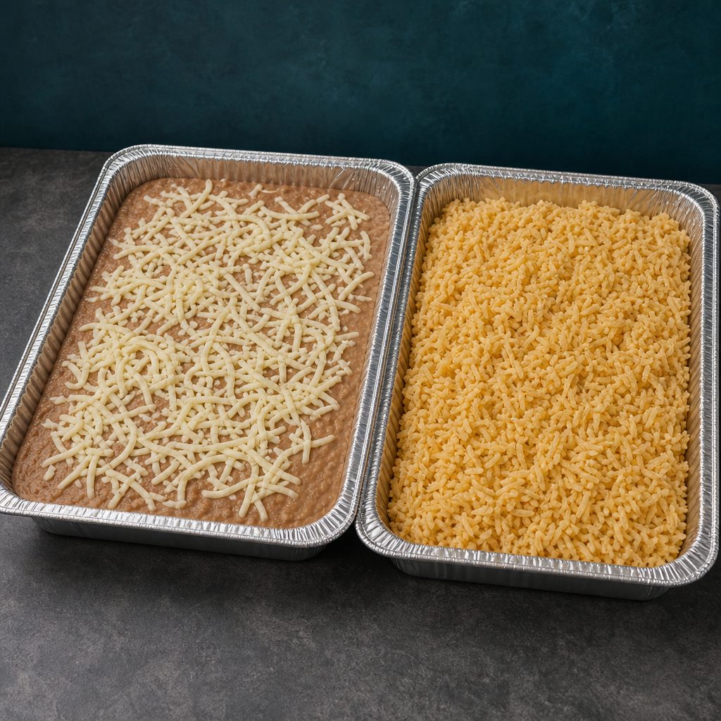 Trays of Refried Beans and Rice (2).