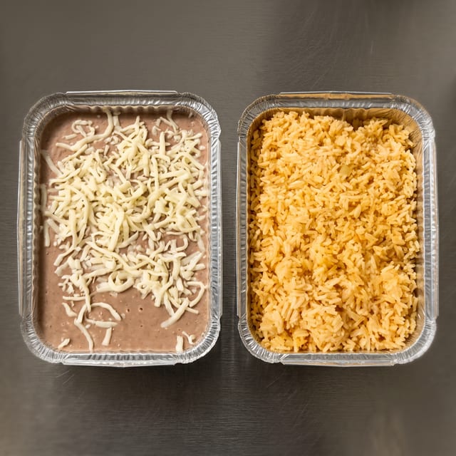 Trays of Refried Beans and Rice (1ea).